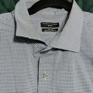 Shaquille O'Neal 19 38/39 XLG Tall Fit Cooling Stretch Dress Shirt Blue Plaid